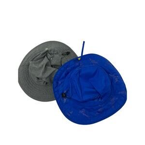 Boys 2 Piece Bucket Hats Sun Protection Chin Straps Blue Gray